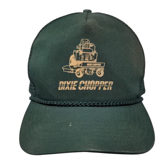 Dixie Chopper Snapback Mesh Back Trucker Hat Green Distressed Graphic Logo - Picture 1 of 9
